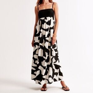 Abercrombie & Fitch Black & White Linen Blend Tie Back Maxi Dress Size XS‎
